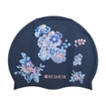 thumbnail image 1 of Gorro de natación impermeable de silicona con estampado de flores azul de Bargains Únicos 1 Pc, 1 of 5