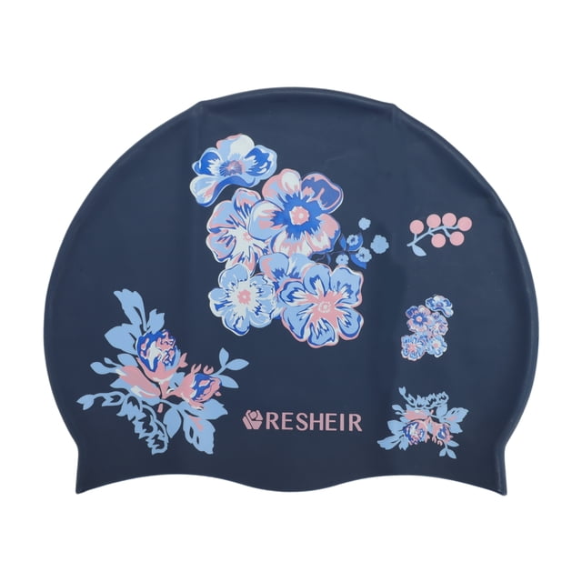 Gorro de natación impermeable de silicona con estampado de flores azul de Bargains Únicos 1 Pc