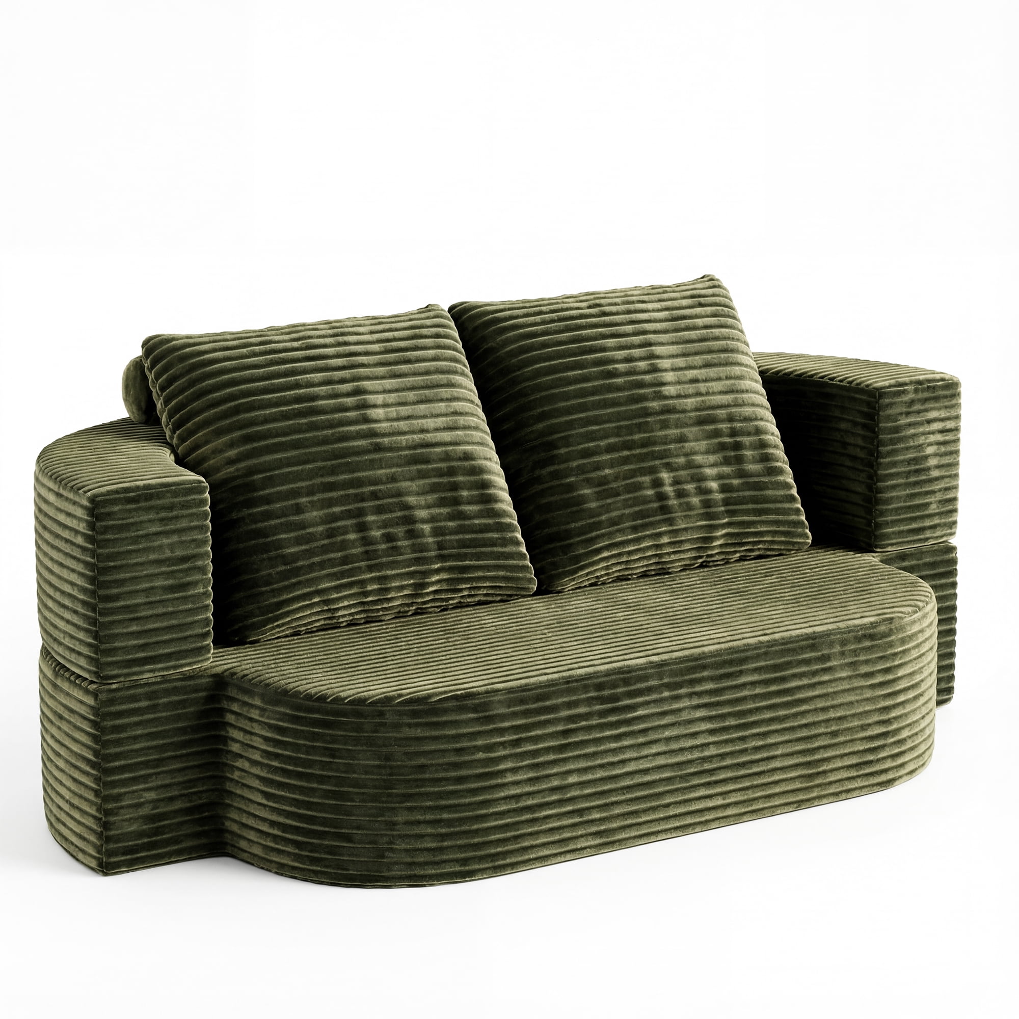Floor Sofa, Full Size Sleeper Couch, Folding Futon Sofa Bed with Corduroy Fabric, Foam-Filled Mattress, 2-in-1 Convertible Loveseat, 78.7-Inch Width, No Assembly Required for Apartment, Green