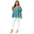 thumbnail image 3 of DARING DIVA Women's Plus Summer Square Neck Short Sleeve Tops 1X Lake Blue, 3 of 6