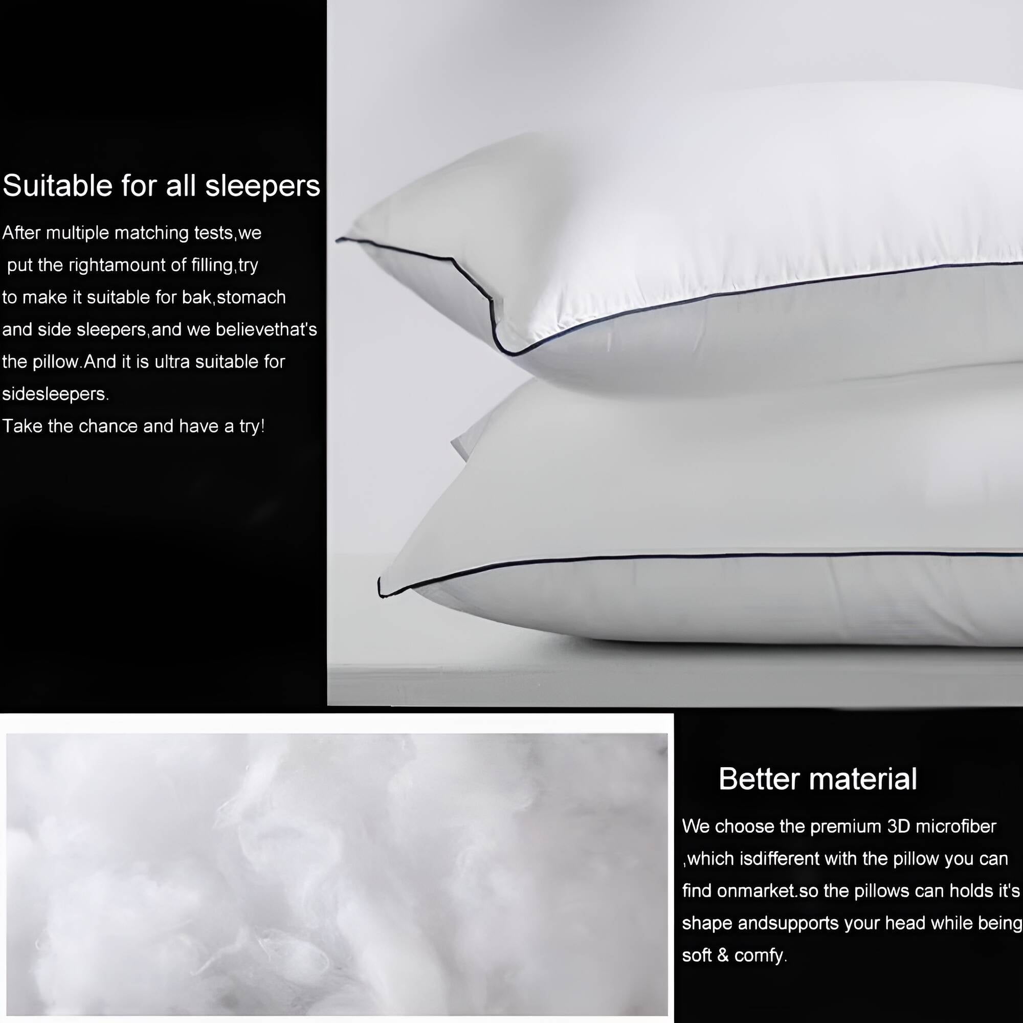Extra Comfort Twin Set: 2 Polyester Fiber Bed Pillows with Ergonomic Support, Anti-Dust Mite & All-Season Use - Ideal for Back/Side Sleepers