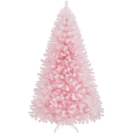 Alden Design 7.5Ft Pre-lit Artificial Christmas Tree with Foldable Stand, Pink
