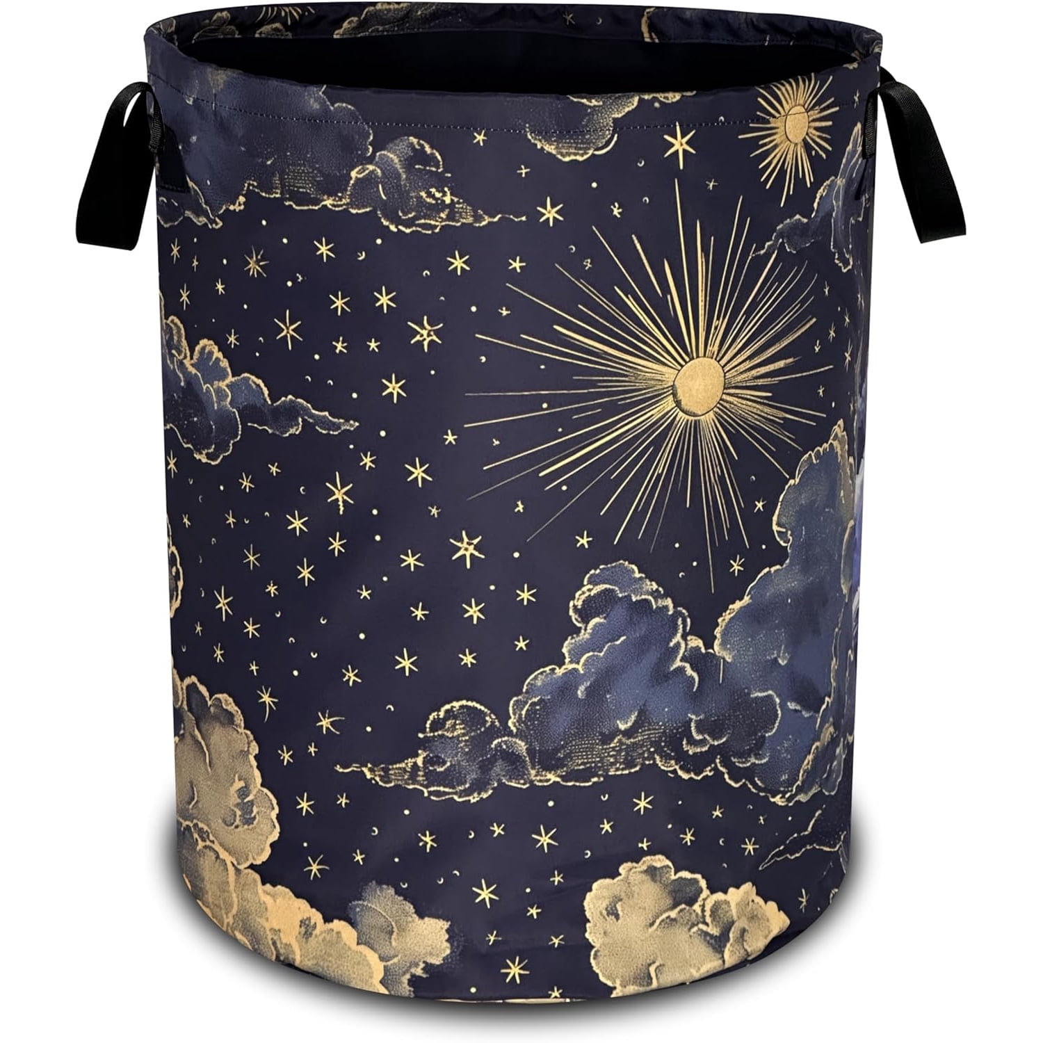 Celestial Sun Moon Nebula Laundry Basket - Foldable Oxford Cloth Storage Basket with Strong Handle, 19.6x15.7 inches, Portable for Bathroom, Bedroom, Dormitory, Laundry Room Decoration Storage Basket