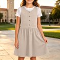 thumbnail image 5 of hotojiny Girls Solid Sleeveless Jumper Dress Button Decorative Pinafore Dress Kids Casual A-Line Tank Dress Back-to-School(Khaki,7-8 Years), 5 of 8