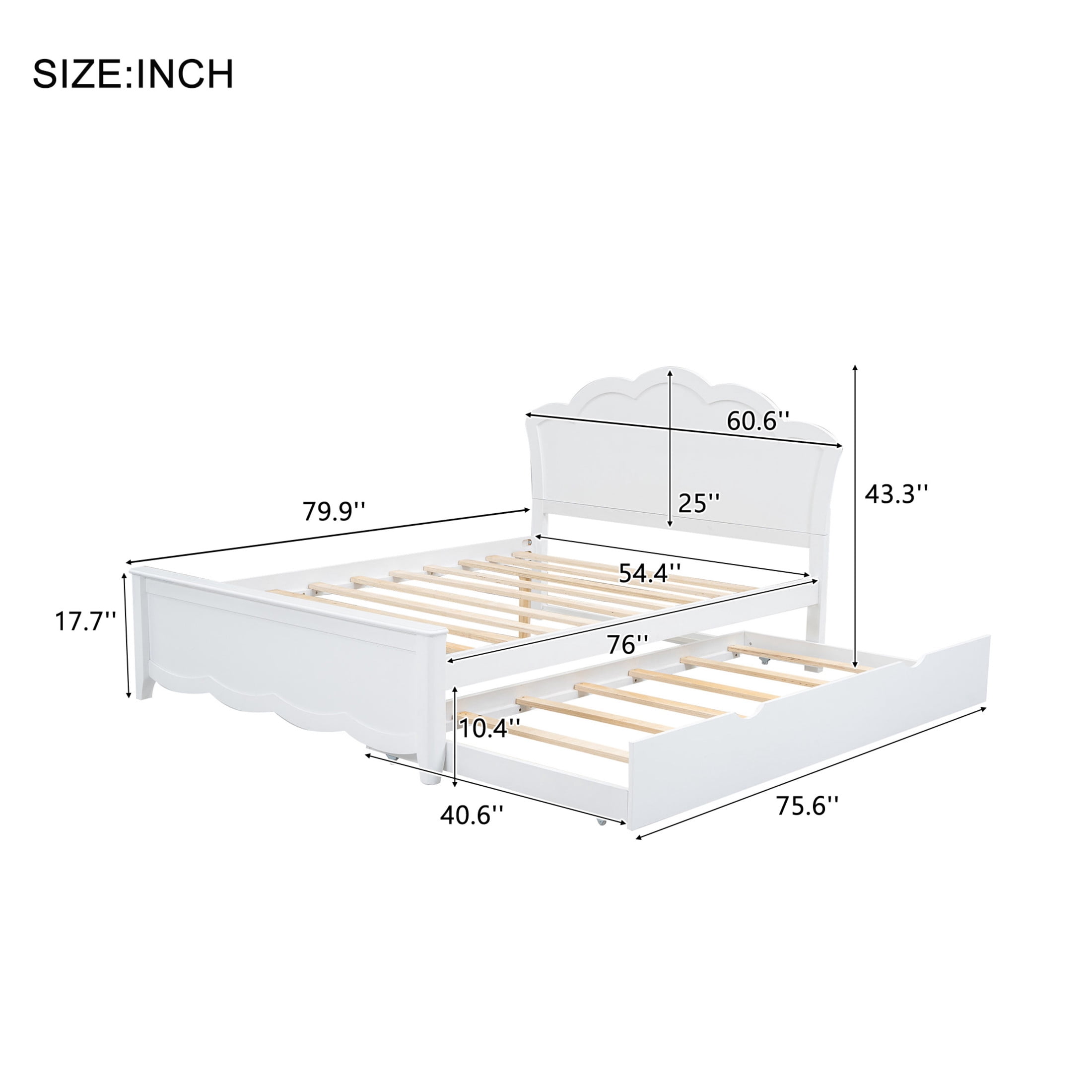 Noble House Junhill Full Size Wood Platform Bed with Headboard and Twin Trundle, Solid Pine Wood, White
