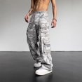 thumbnail image 2 of Mens Denim Baggy Pants with Cargo Pockets Mid Weight Wide Leg Jeans Y2k 2000s Camo Jeans Light Gray XL, 2 of 3