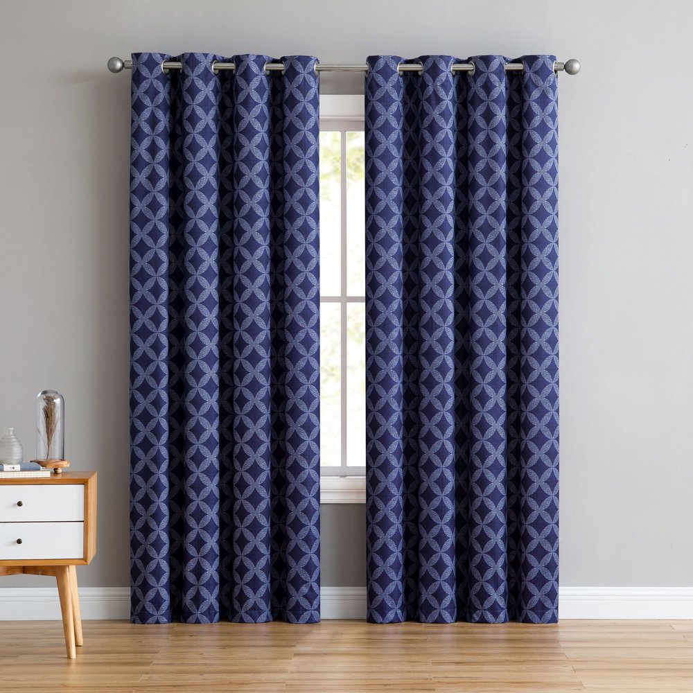 Mainstays Navy Lidia Geometric Grommet Top Window Curtain Panel