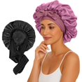 thumbnail image 1 of wonima11 2 Pcs Large Satin Silk Bonnet for Sleeping Women, Adjustable Hair Bonnets for Sleeping with Tie Band, Silk Bonnet Sleep Cap for Curly Hair Long Braids (Black+Rose Pink), 1 of 1