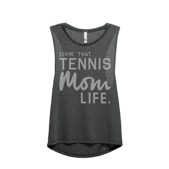 Thread Tank Livin' That Tennis Mom Life Women's Fashion Sleeveless Muscle Tank Top Charcoal Small