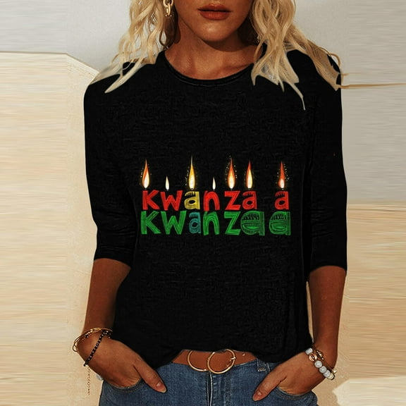 Womens Tops Plus Size 3/4 Sleeve Crewneck Shirts African Inspired Theme Tops Festival Print Loose Fit Party Casual Outfits