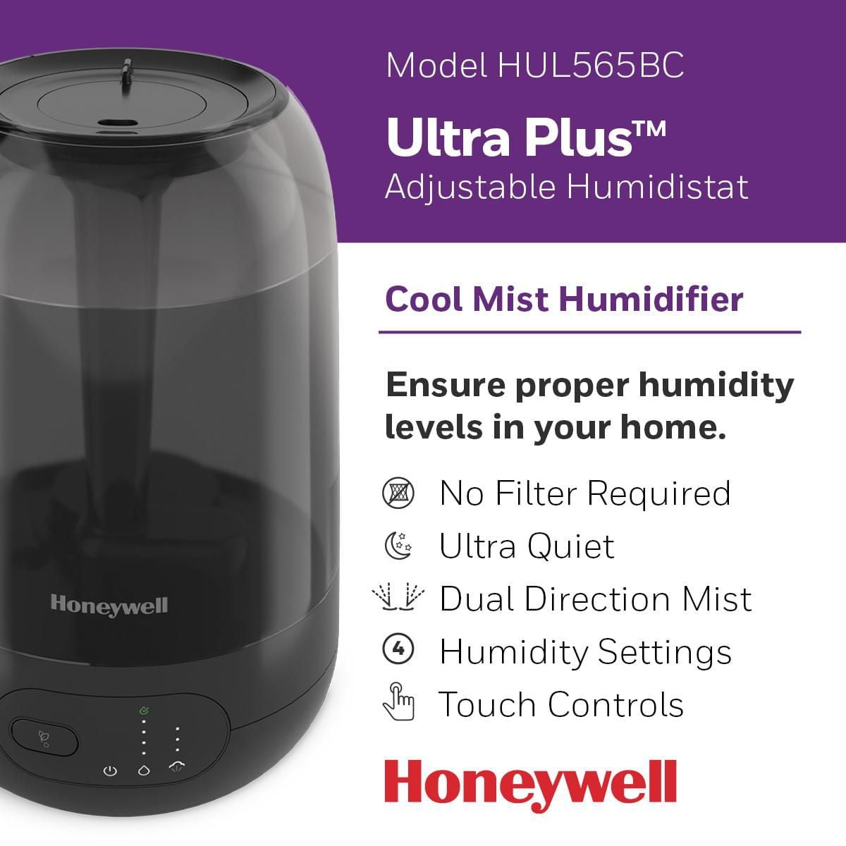 Humidificateur ultrasonique à vapeur froide Ultra Plus HUL565BC Honeywell Facile à remplir et à nettoyer