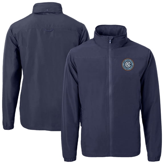 Men's Cutter & Buck  Navy New York City FC Big & Tall Charter Eco Knit Recycled Full-Zip Hoodie Jacket