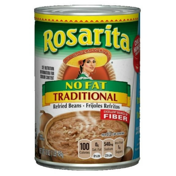 Rosarita Refried Beans, Traditional, No Fat, 16oz (Pack of 3)