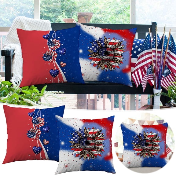 4th of July PALIFEUR Pillow Covers, Indeoendence Day Throw Pillow Covers, 18 x 18 Inch Patriots Pillow Cover for Sofa Bedroom Coffice, Print Decorative Pillow Case