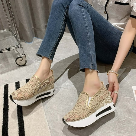 

DAETIROS Womens Wedge Sandals Leisure Thick Bottom Summer Fashion Mesh Prevalent Womens Sandals Khaki Size 6