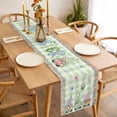 thumbnail image 3 of Table Runner 36 Inches Long for Kitchen Dining, Easter Dresser Scarf Farmhouse, Dining Table Decorations for Wedding/Parties, Spring Pastoral Gnomes Bunny Eggs Green Lattice 13 x 36 In, 3 of 8