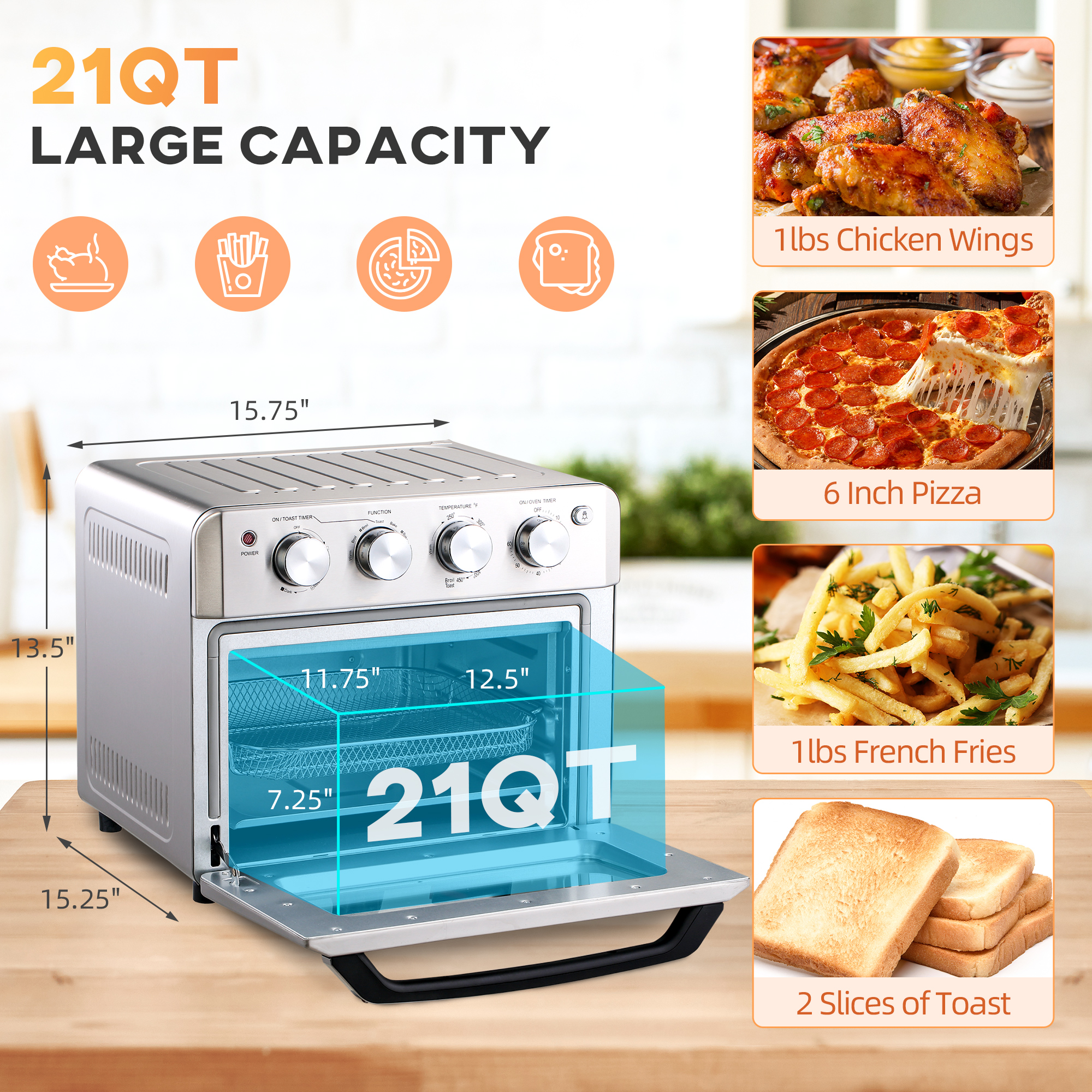 HOMCOM 7-in-1 Toaster Oven, 21 Qt 4-Slice Convection Oven with Warm ...