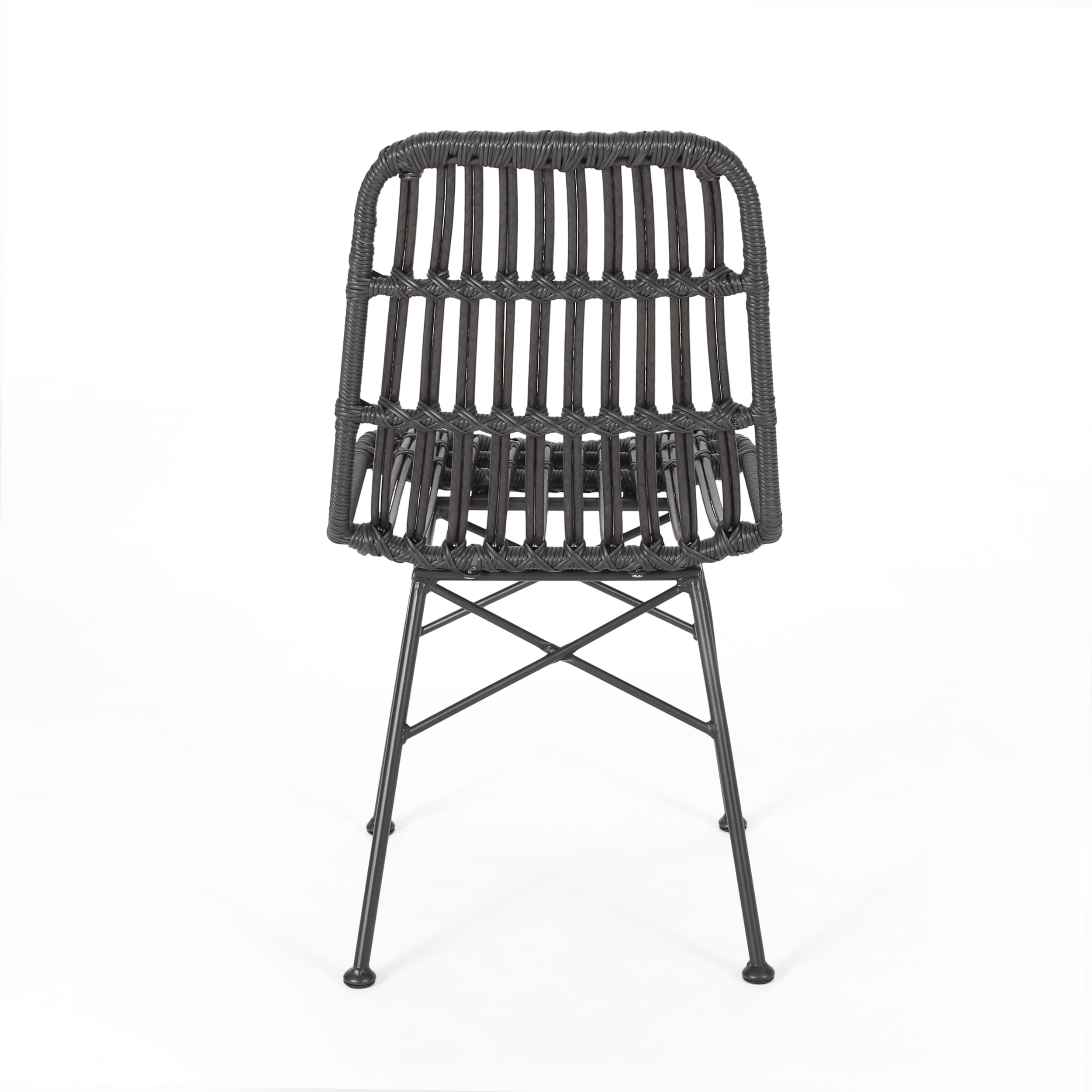 Dimitri Outdoor Wicker Dining Chairs, Set of 2, Gray and Black