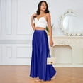 thumbnail image 2 of KDDYLITQ Womens Satin Skirts Silk High Waisted Maxi Skirt Pleated Hem Solid Color Elegant Skirt Party Fall Long Skirts with Pocket Blue 2XL, 2 of 6