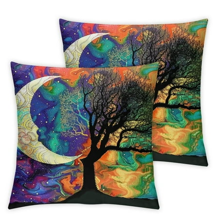 

QCPP Crescent Moon Short Plush Pillowcase Set of 2 Printed On Both Sides High-Quality Home Furnishing Accessories Pack of 2 12x12in