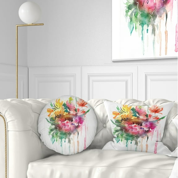 Designart Watercolor Floral Illustration - Floral Throw Pillow - 12x20