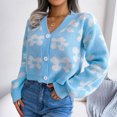 thumbnail image 3 of Jersey con una hilera de botones, cárdigan corto, suéter Floral para mujer, suéter corto, Top con estampado Floral, valor inmejorable, 3 of 6