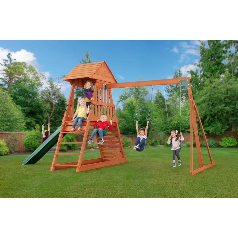 Cedar Chalet Wooden Swingset for Kids, Compact Size Backyard