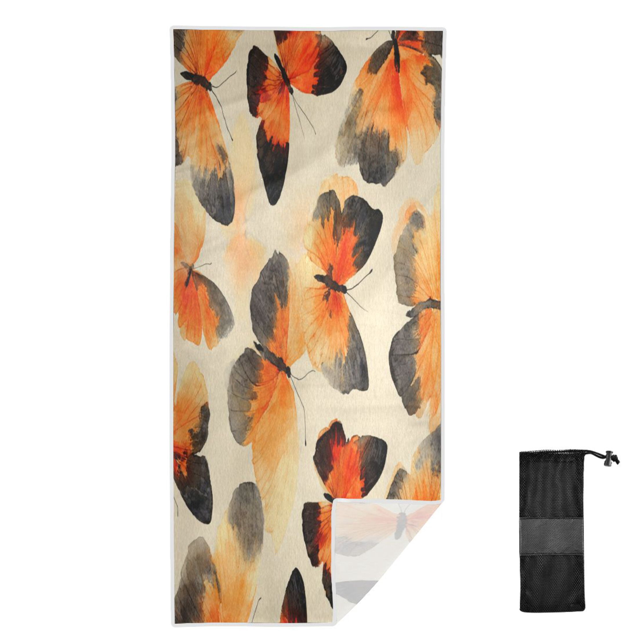 Qxltty Orange Black Butterfly Beach Towel Sand Free Bath Towel Absorbent Quick Dry Soft Lightweight Blanket for Travel Gym Camping 71x31in