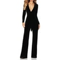 thumbnail image 1 of Classic Style Women Velvet Overalls Long Sleeve V Neck for Fall Fashion, 1 of 10