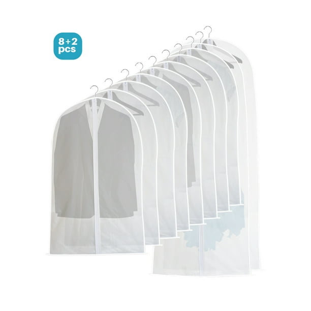 Garment Bags, 10 Pcs Garment Bags for Hanging Clothes, Translucent Dust