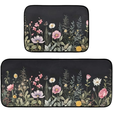 

BESTKITTY [2 PCS Spring Flowers Anti Fatigue Mats for Kitchen Floor Non-Slip Waterpoof Kitchen Rugs Soft and Cushioned Kitchen Mats for Standing Floor Office Laundry Sink