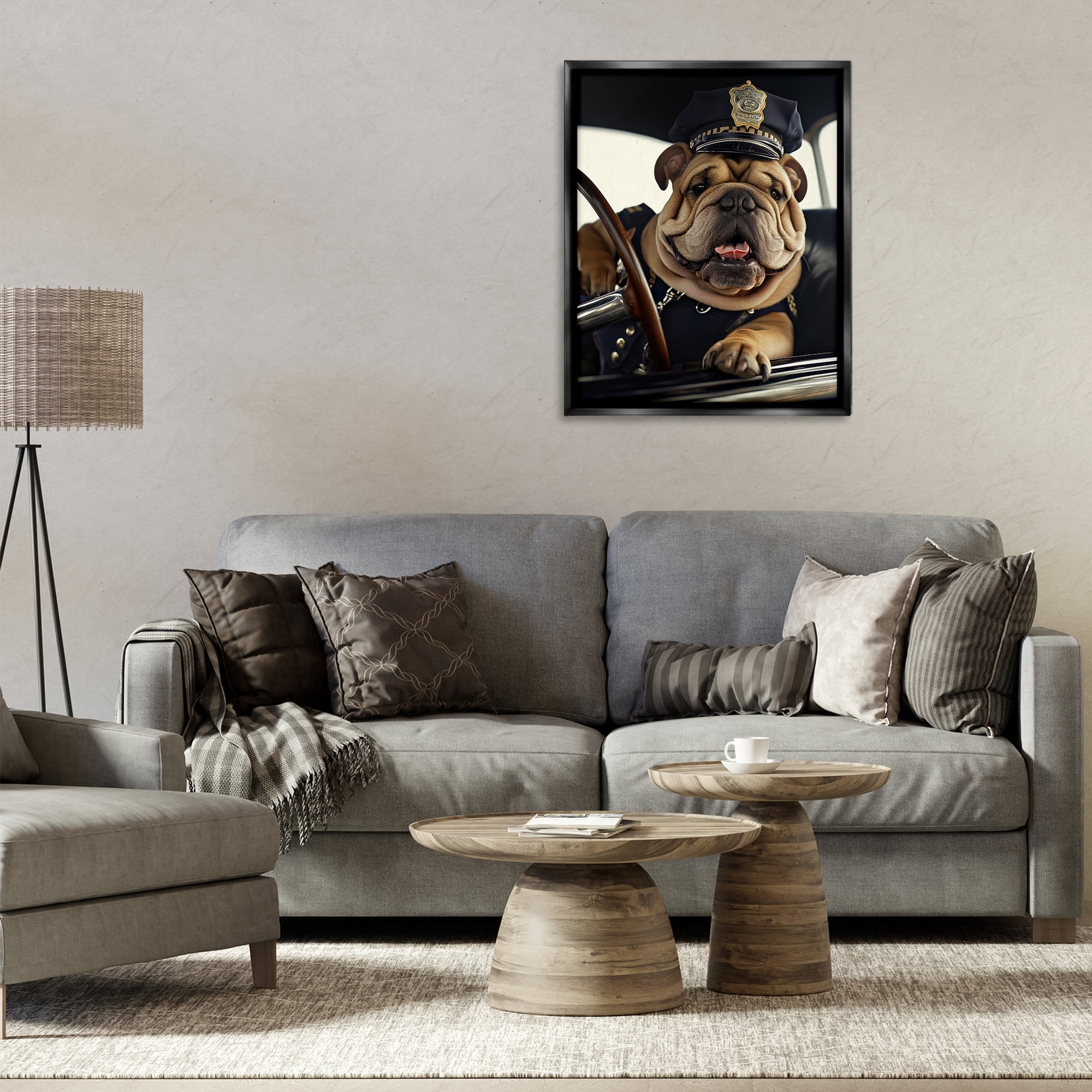 Stupell Industries Police Dog in Car Animals & Insects Painting Black Floater Framed Canvas Art Print Wall Art, 25 x 31