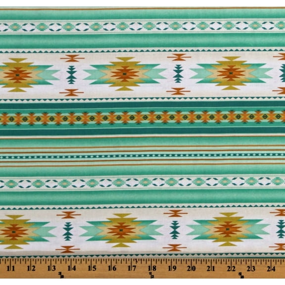 Cotton Southwestern Tuscon Mint Aztec Cotton Fabric Print by the Yard (201MINT)