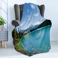 thumbnail image 4 of Landscape Soft Flannel Fleece Throw Blanket, Historical Castle by the Crystal Color Lake Canadian Rurals Art, Cozy Plush for Indoor and Outdoor Use, 50" x 70", Turquoise Green, by Ambesonne, 4 of 5