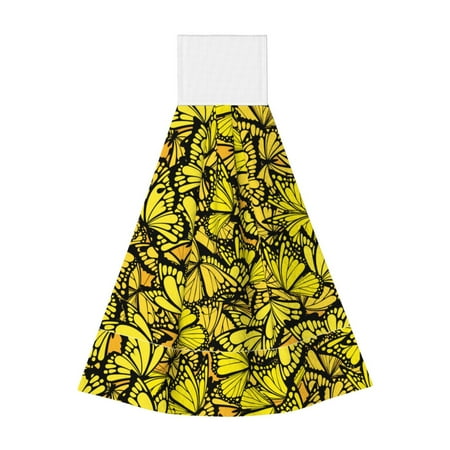 

Easygdp Yellow Butterflies Kitchen Hand Towels Hanging Tie Towels Fast Drying Dish Cloth with Loop for Bathroom Restroom Home Decor
