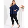 thumbnail image 3 of Women's Plus Size Casual Blouse Pleated V Neck Lace Solid Color Tops Navy Blue 4X, 3 of 6