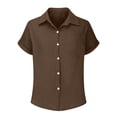 thumbnail image 3 of KyCheLot Boys and Girls Button Shirts Lapel Neck Solid Color Rolled Short Sleeve Shirts Kids Casual Summer Blouses, 3 of 9