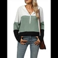 thumbnail image 1 of Suéter con Capucha y Media Cremallera para Mujer, Talla Grande, Color Block, Punto Acanalado, Cuello en V, Larga Verde XL, 1 of 10