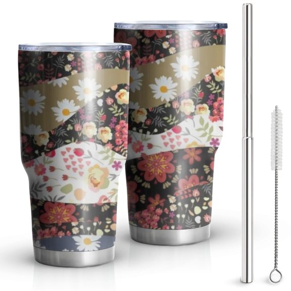 30oz Pioneer Flower Floral Print Pattern Tumblers Stainless Steel Tumbler with Lid and Straw,Vacuum Insulated Double Wall Travel Tumbler Cups Mug with Cleaning Brush for Coffee,Tea