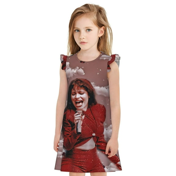 Girls Selena Quintanilla Princess Gown Dress Cartoon Printed Home Casual Wear Birthday Gift for Kids