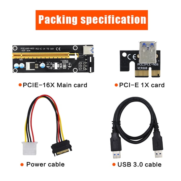 PCIe Riser VER006 PCI-E 1x a 16x Adaptador extensor Alimentación de 15 pines a 4 pines