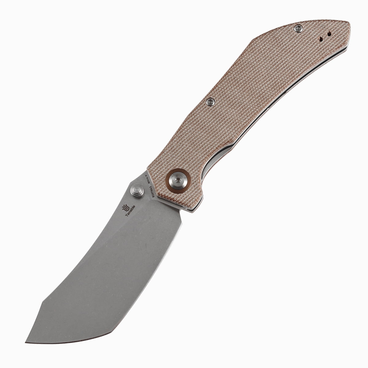 Tenable Tipper Folding Pocket Knife 3.39'' Stonewashed Nitro V Blade,Brown Micarta Handle,B1079A3