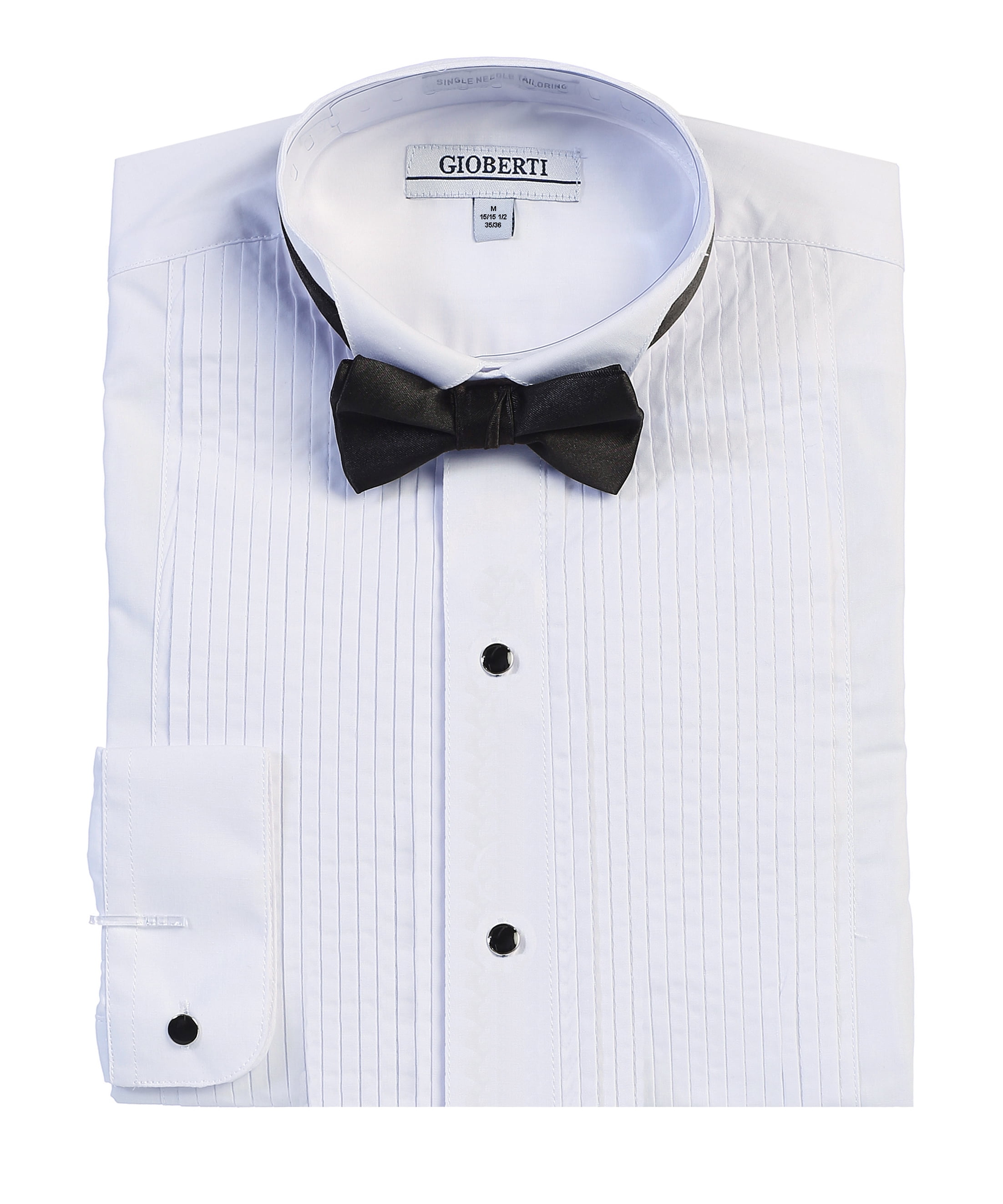 Gioberti Men's Wing Tip Collar White Tuxedo Dress Shirt with Bow Tie