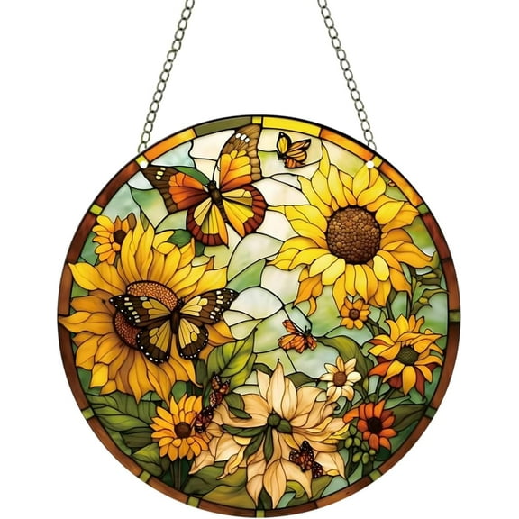 AatoeaX Cheerful Butterfly - Sunflower Acrylic Hanging - Sunny, Botanical for Summer Spaces, Kitchen Decor [Butterfly - Sunflower, Acrylic Hanging, Sunny, Botanical, Summer, Kitchen Decor]