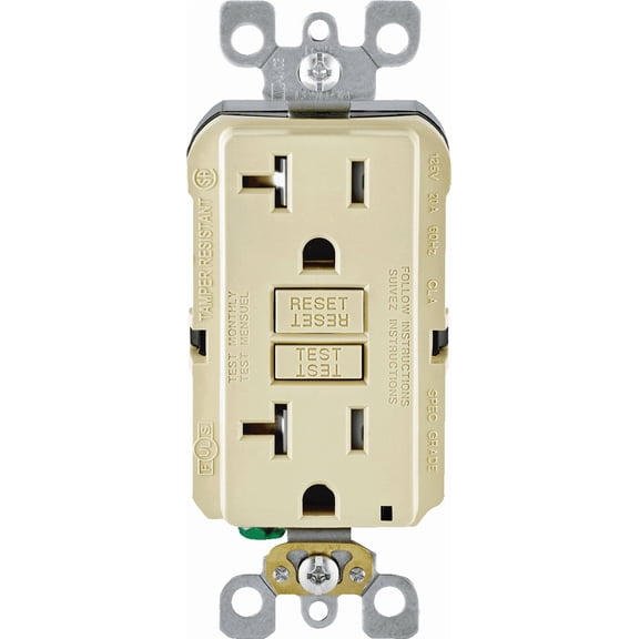 Leviton Tamper-Resistant GFCI Receptacle in Ivory — UL Listed for US Residential Electrical Code Compliance, Drop-in NEC-Standard Wiring