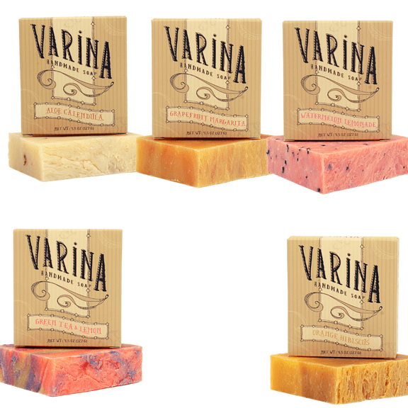 Varina Natural Aloe 2 Variety Bar Soap - Gentle Cleansing for Sensitive Skin, Fruity - 5 Pack - Experience Healthy and Glowing Skin