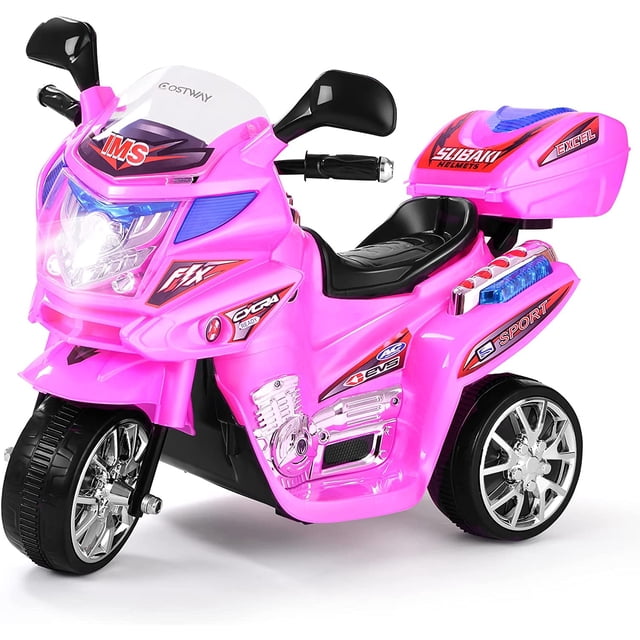 Moto Montable Costway para Niños 6 V Rosa con 3 Ruedas Música Incorporada
