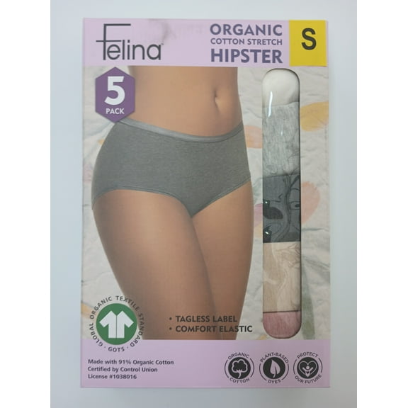 Felina Women's 5 Pack Organic Cotton Stretch Hipster Size: S, Color: Pink