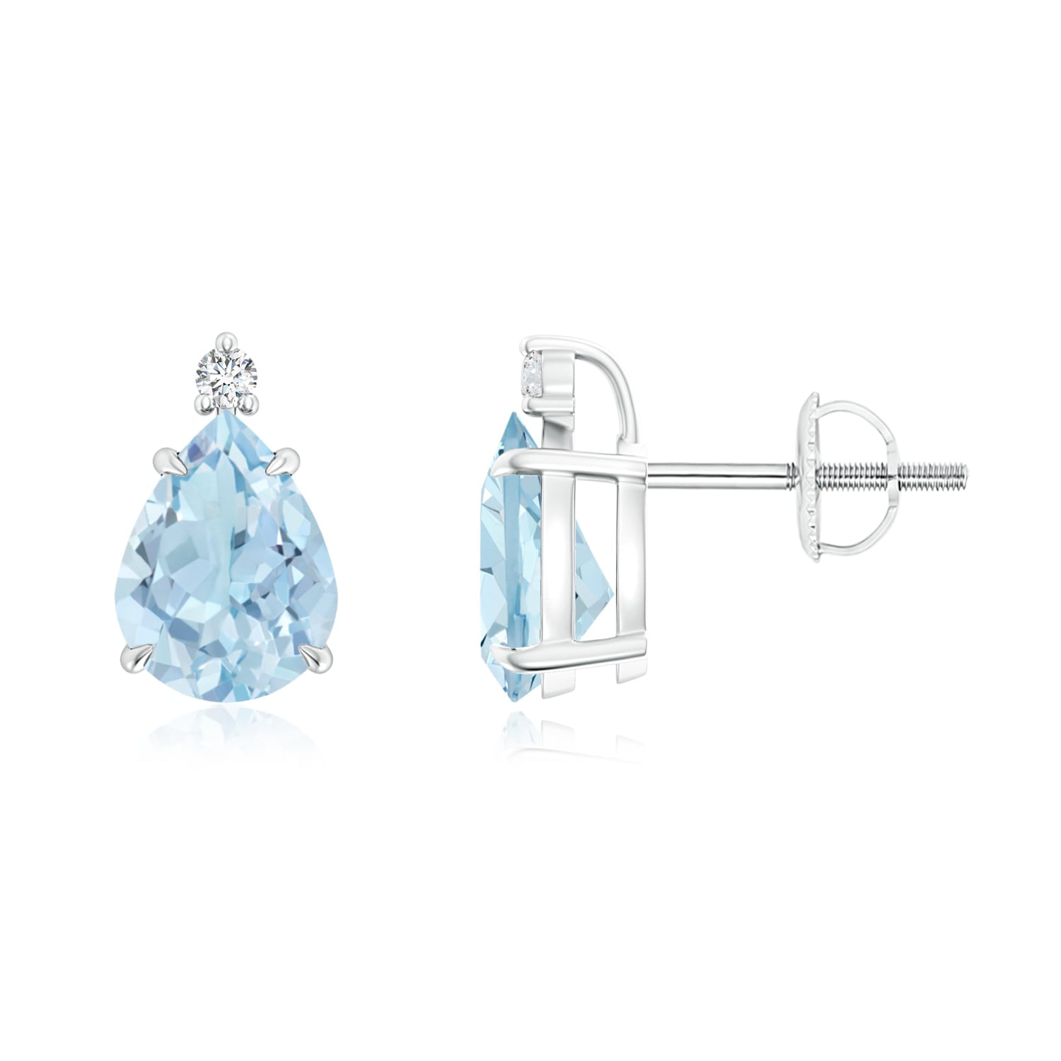 1.7 Carats Classic Claw-Set Pear Aquamarine Solitaire Stud Earrings For  Women in 14K White Gold (8x6mm Aquamarine)