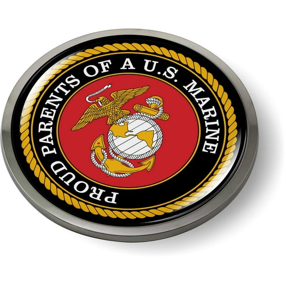 BestLicensePlateFrames - Proud Parents of a U.S. Marine 3D Domed CAR Emblem Badge Sticker Chrome Metal Bezel - Official U.S. Marine Corps Licensed Product